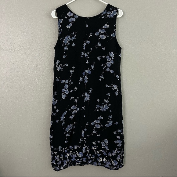 Vintage Ash & Sara Black Blue Floral Midi Dress Size S 90s Sleeveless Flowy - Picture 5 of 8